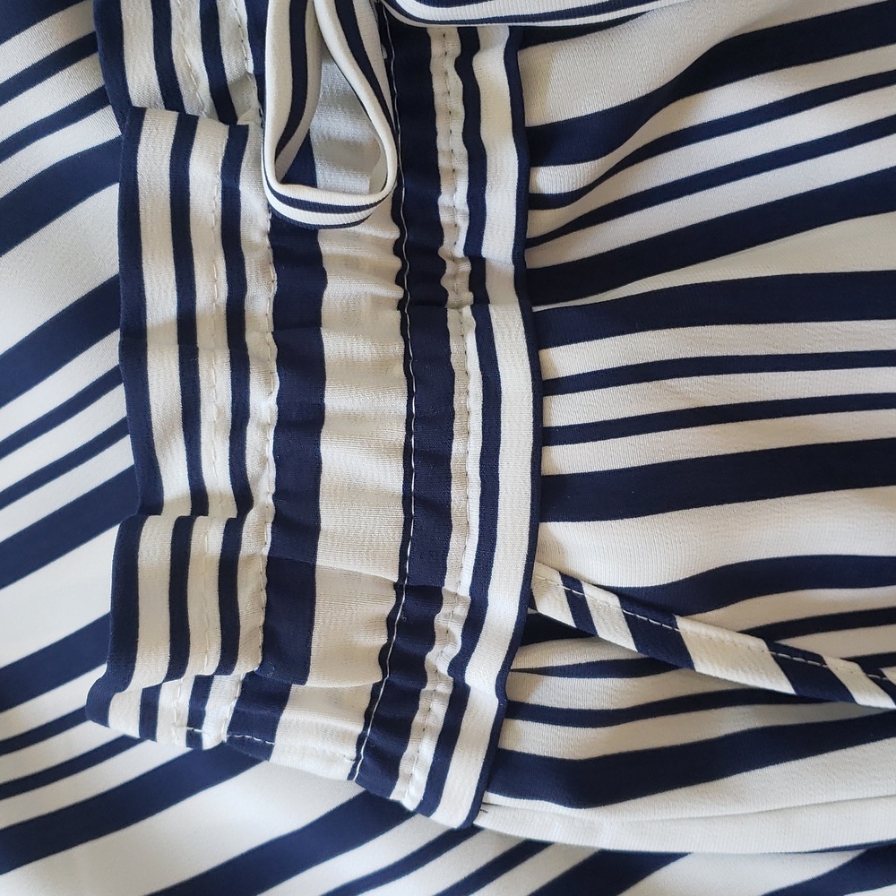 ZARA TRF Striped Paperbag Waist Pants Navy White Drawstring Crop XS - Picture 12 of 12